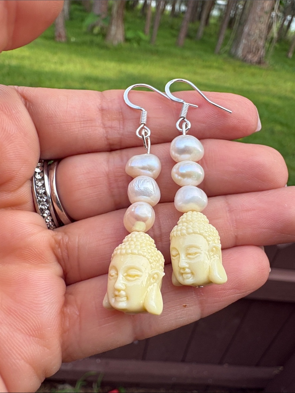 Genuine Vintage Cream Buddha Pearl Drop Earrings